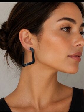 Black 2” Armani Exchange Geometric Square Hoop Earrings - Women Jewelry